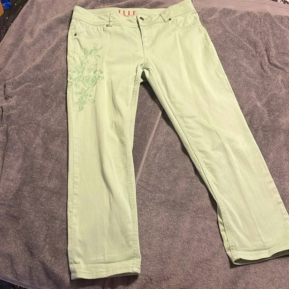 ELLE Paris Woman's Pastel Green Stretch Cropped‎ Denim Ankle Jeans Size 14